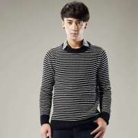 唐狮 男半高领条纹毛衫61241104340890105(黑色L)