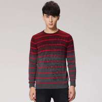 唐狮 男圆领细条纹印花线衫11141104310809206(深麻灰XL)