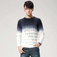 唐狮 男圆领细条纹印花线衫11141104310810103(本白S)