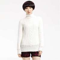 唐狮 女双翻领绞花线衫1071213710203(本白S)