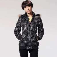 唐狮 女印点点一手长羽绒服11142107332090104(黑色M)
