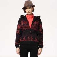 唐狮 女毛衣伪印花连帽开衫卫衣11142103430890103(黑色S)