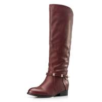 Josiny卓诗尼冬季靴子高筒靴平跟长靴平底女靴子124178714酒红35