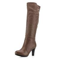 Josiny卓诗尼冬季欧美长筒靴子粗跟长靴子女靴124178214绒里布灰36