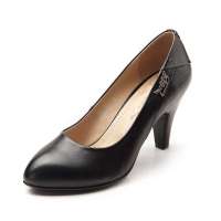 红蜻蜓职场正装牛皮女单鞋时尚亮片真皮高跟鞋WTB26511 黑色 37码