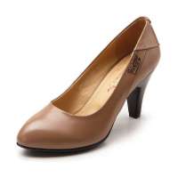 红蜻蜓职场正装牛皮女单鞋时尚亮片真皮高跟鞋WTB26512 杏色 37码