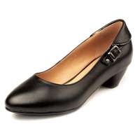 红蜻蜓真皮女单鞋传统正装职业中跟女鞋WNB26311 黑色 36码