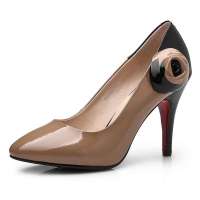 红蜻蜓花朵时尚真皮女单鞋花朵时尚圆头真皮细跟套脚鞋WFB26022 驼色 39码