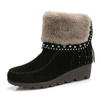 CAMEL 骆驼雪地靴秋冬时尚女靴短靴81053604，黑色，40