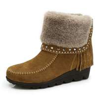 CAMEL 骆驼雪地靴秋冬时尚女靴短靴81053604，土黄，34