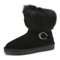 CAMEL 骆驼兔毛雪地靴短靴毛毛靴81502604，黑色，35