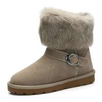 CAMEL 骆驼兔毛雪地靴短靴毛毛靴81502604,沙色,40