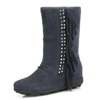 CAMEL 骆驼中筒靴烫钻流苏雪地靴81053605,灰色,35