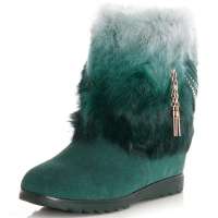 皮尔世绅冬季新品华丽水钻金属链磨砂牛皮皮草靴926903绿色40码