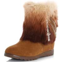 皮尔世绅冬季新品华丽水钻金属链磨砂牛皮皮草靴926903驼色40码