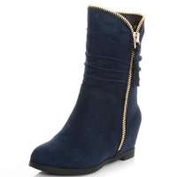 皮尔世绅冬季羊猄皮蝴蝶绒内里牛筋底平底女靴921909-1蓝色36码