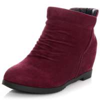 皮尔世绅冬季羊猄皮松紧带荣内里橡胶底平底女靴921907-1枣红37码