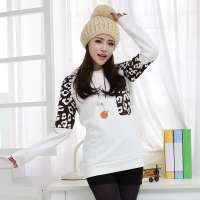 韩都衣舍韩国女装圆领套头豹纹长袖T恤EJ2035白色 M