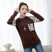 韩都衣舍韩国女装圆领套头豹纹长袖T恤EJ2035棕色 S