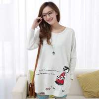 韩都衣舍韩国女装圆领长袖印花中长款T恤JM2108小麦色 S