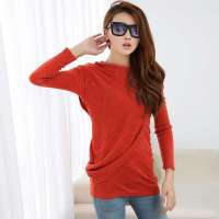 韩都衣舍 韩国女装圆领长袖纯色针织衫GL2026橘红色 M