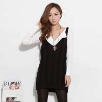 韩都衣舍韩国女装V领纯色无袖针织毛背心EJ2010黑色 M