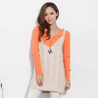 韩都衣舍韩国女装V领纯色无袖针织毛背心EJ2010米色 M