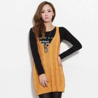 韩都衣舍韩国女装V领纯色无袖针织毛背心EJ2010土黄色 L