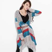 韩都衣舍韩国女装长袖流苏开衫针织衫GJ1588灰色 S