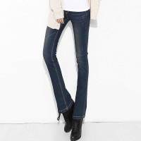 韩都衣舍韩国女装深色磨破微喇叭牛仔裤GY1192蓝色 XL