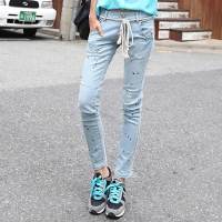 韩都衣舍韩国女装浅色磨破小脚牛仔裤HH2044蓝色 L