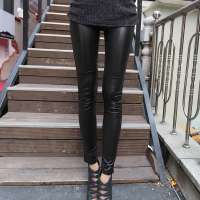 韩都衣舍韩国女装纯色拼接弹力打底裤HH2055黑色 M