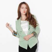 韩都衣舍韩国女装碎花修身一粒扣子西装EV2071薄荷色 S