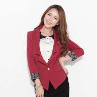 韩都衣舍韩国女装碎花修身一粒扣子西装EV2071玫红色 S