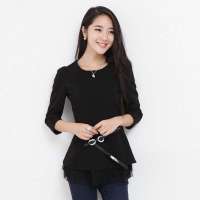 韩都衣舍韩国女装修身圆领七分袖短外套JT2053黑色 L