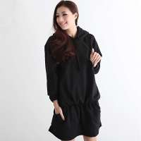韩都衣舍韩国女装连帽修身显瘦套裙卫衣YK1215黑色 M