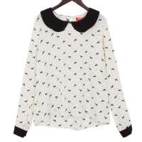 韩都衣舍韩国女装装宽松小狗印花衬衫GQ2071白色 M