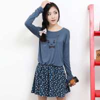 韩都衣舍韩国新款女装时尚图案圆领连衣裙MU2320蓝色 M