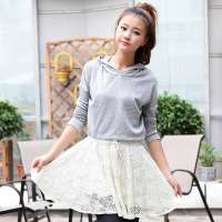 韩都衣舍韩国女装假两件蕾丝镂空长袖连衣裙LC2025灰色 M