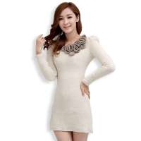 韩都衣舍韩国女装带领花修身连衣裙GQ2012米色 S