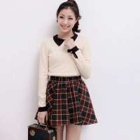 韩都衣舍韩国女装格纹高腰短裙半身裙OH2032红色 S