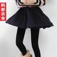 韩都衣舍韩国女装韩版纯色百褶裙短裙MM1046藏蓝色  M