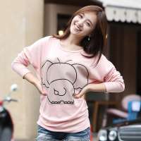 韩都衣舍韩国女装圆领印花蝙蝠袖长袖T恤TK2098 粉色M