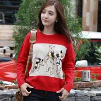 韩都衣舍韩国女装小熊图案长袖圆领毛衣HH2003 红色L