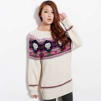 韩都衣舍韩国女装圆领长袖宽松毛衣JY2071 米白色M