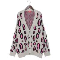 韩都衣舍韩国女装豹纹开衫针织衫DQ1711 玫粉色豹纹款M