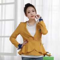 韩都衣舍韩国女装纯色修身V领西装HH2071 姜黄色S