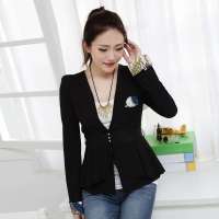 韩都衣舍韩国女装纯色修身V领西装HH2071 黑色S