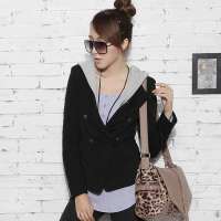 韩都衣舍韩国女装韩版收腰显瘦长袖外套IG2100 黑色M