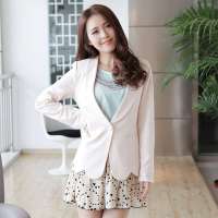 韩都衣舍韩国女装纯色一粒扣荷叶边长袖小西装DF2235 白色L